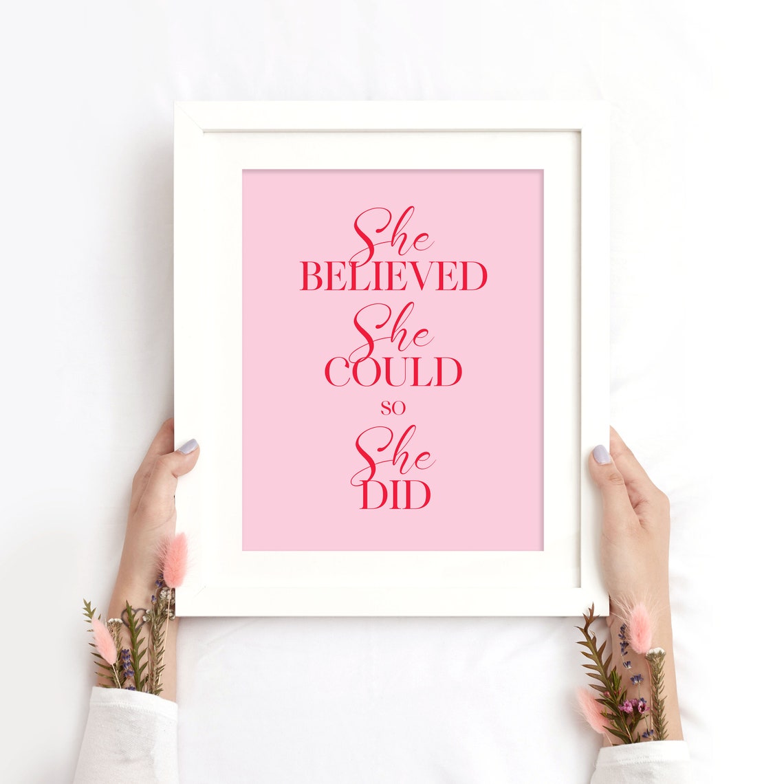 She Believed She Could So She Did Pink Red Empowerment Wall Poster - Image 2