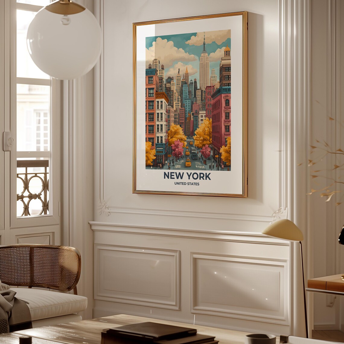 New York City Fall Avenue with Yellow Taxis Empire State Poster - Image 2