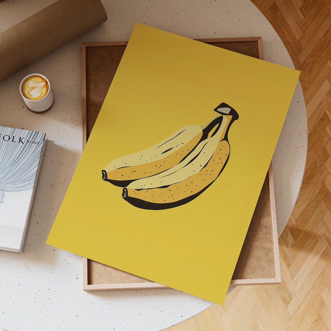 Pop Art Banana Illustration On A Bold Yellow Kitchen Wall Poster - Image 2