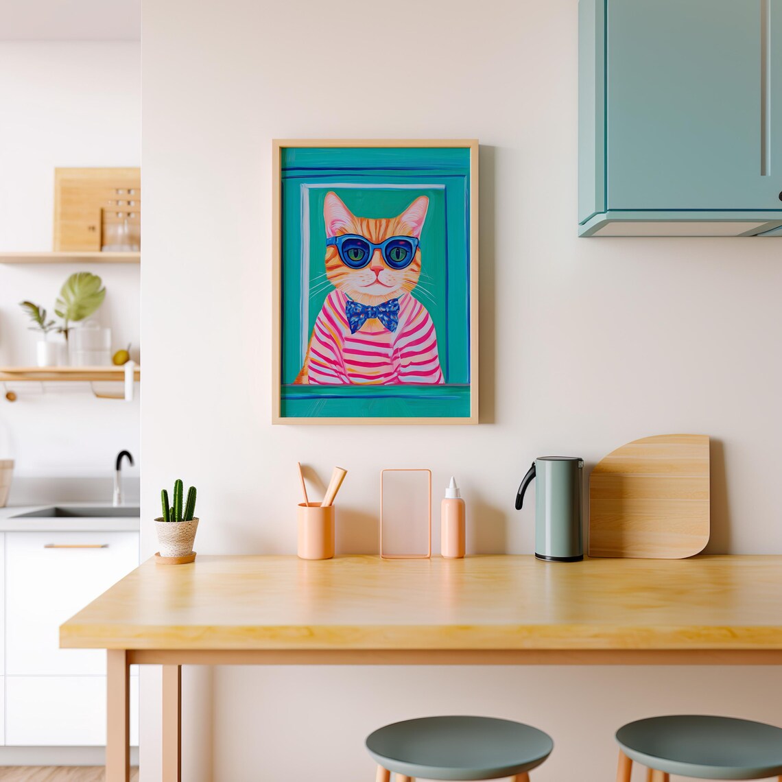 Orange Cat In Blue Sunglasses And Striped Shirt Fun Art Poster - Image 5