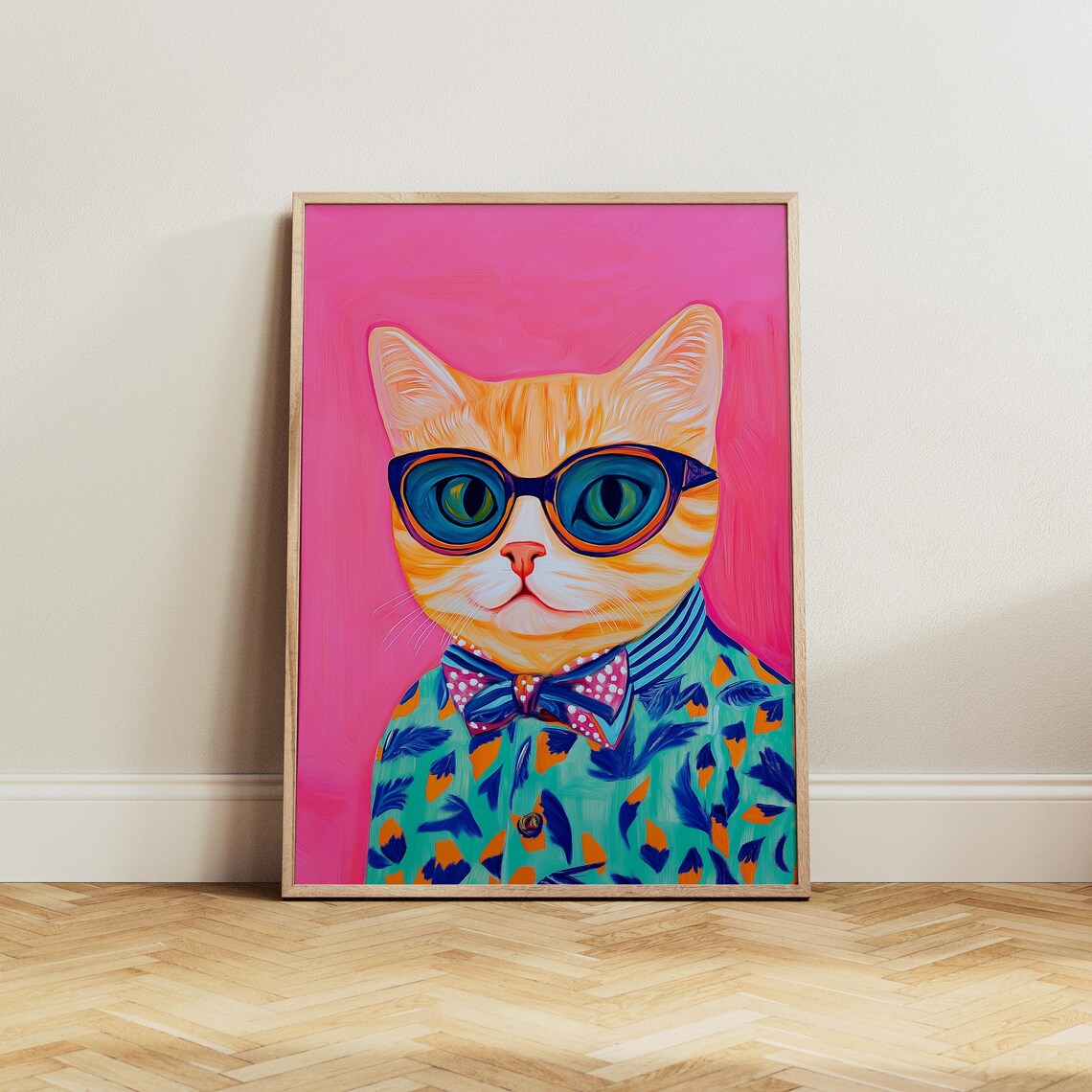 Ginger Cat In Round Sunglasses And Bow Tie On Pink Pop Art Poster - Image 6