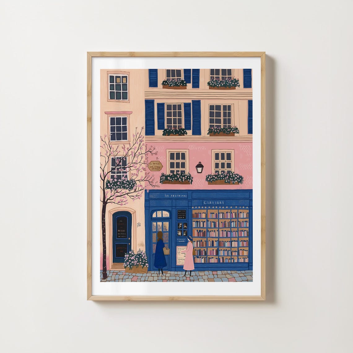 Pink Parisian Bookshop Storefront With Blue Facade Illust Art Poster - Image 4