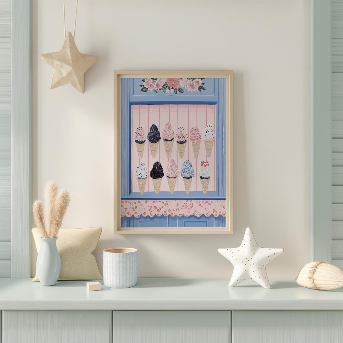 Pastel Ice Cream Cone Display In A Blue Parisian Shop Window Poster - Image 6