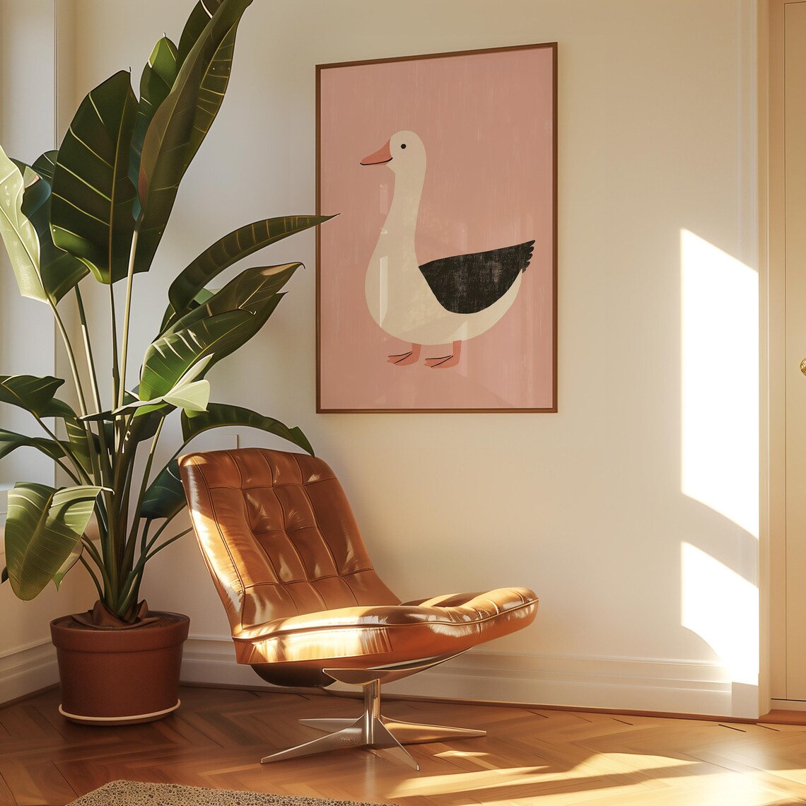Minimalist White Goose Illustration On Blush Pink Background Poster - Image 2