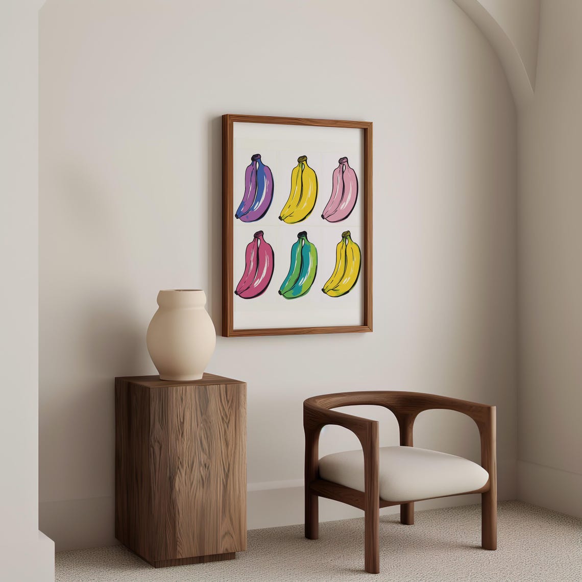 Six Pop Art Bananas in Bold Colors on a White Grid Design Wall Art - Image 3