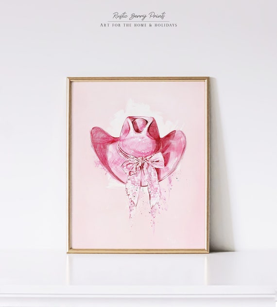 Pink Cowgirl Hat Art Print Wall Art Poster Vintage Preppy Trendy Western Decor Dorm Room Instant