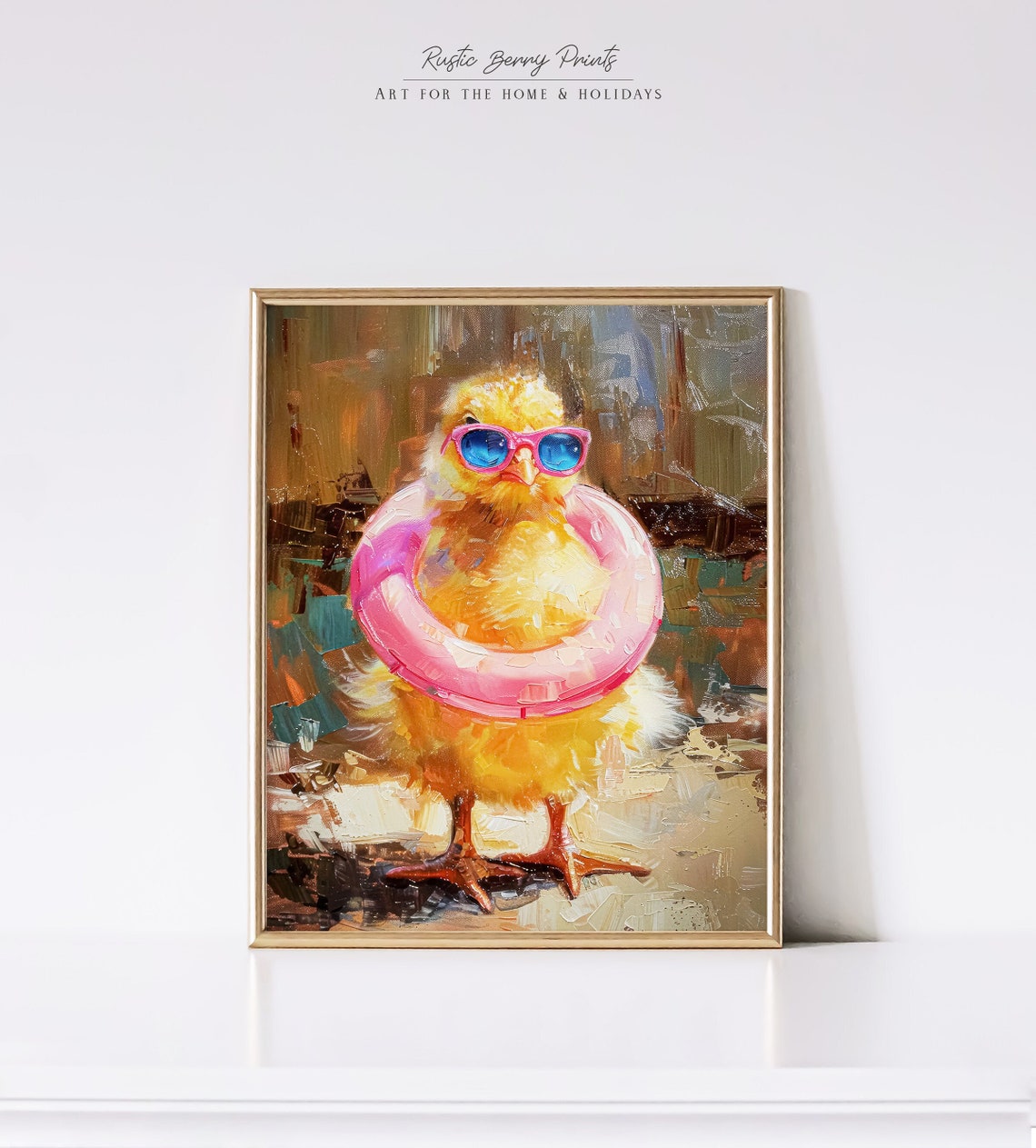 Baby Chick Pink Sunglasses Swim Ring Summer Pool Funny Wall Art
