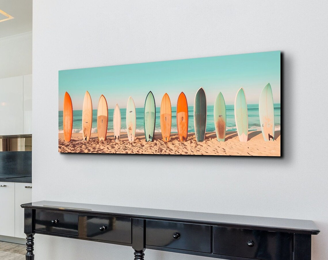 Pastel Surfboard Lineup Retro Style Art Print