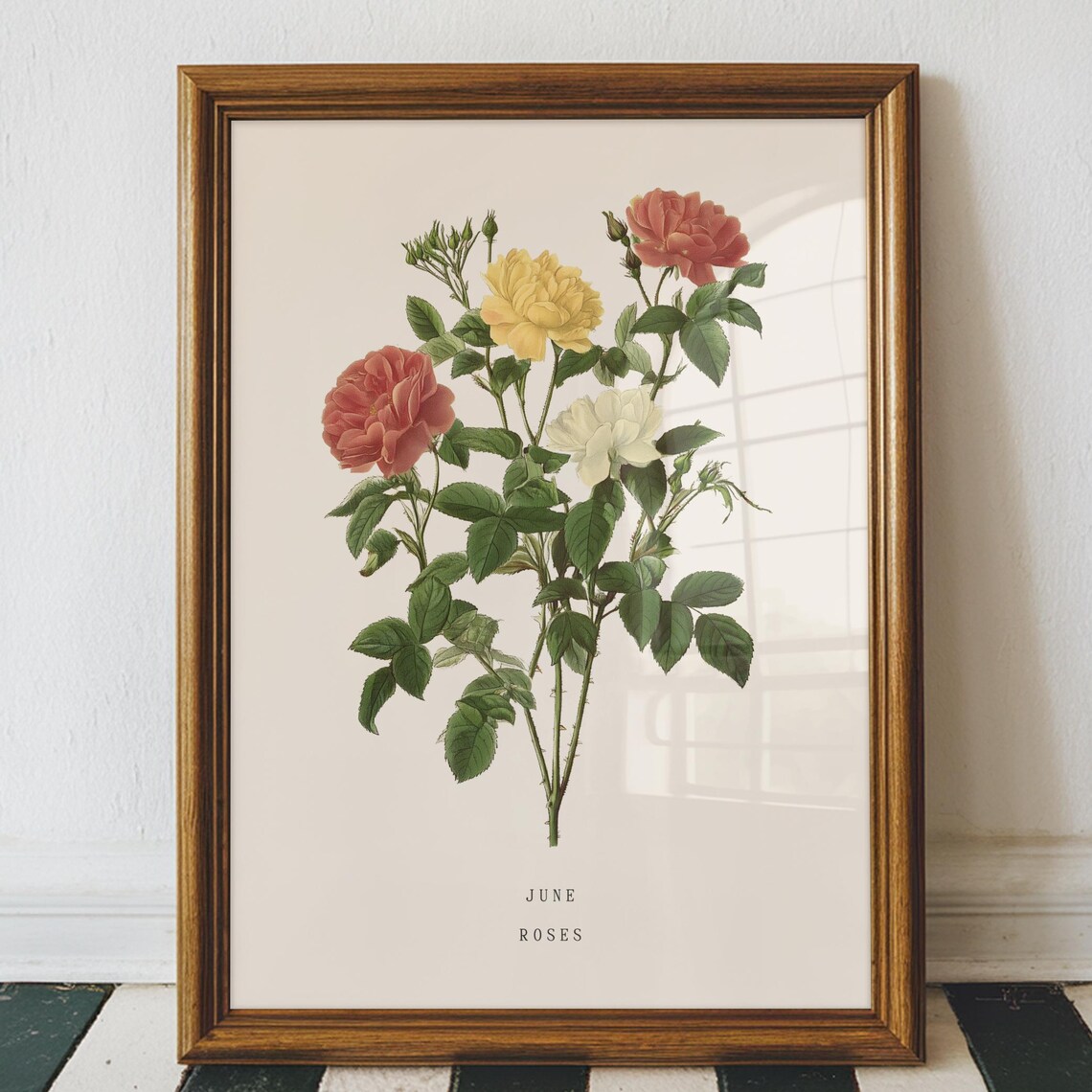 June Roses Vintage Framed Botanical Birth Flower Fine Wall Art