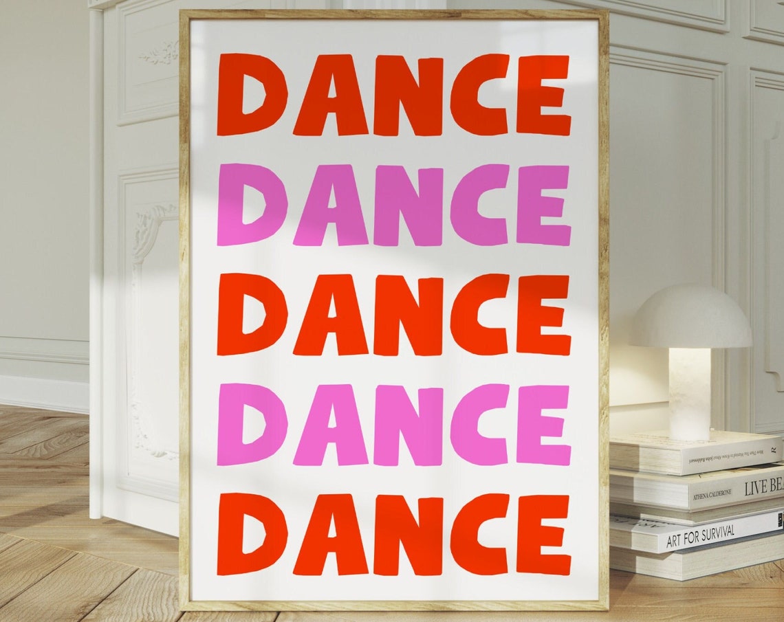Dance Repeated Pink Orange Bold Kitchen Disco Typography Poster - Image 2