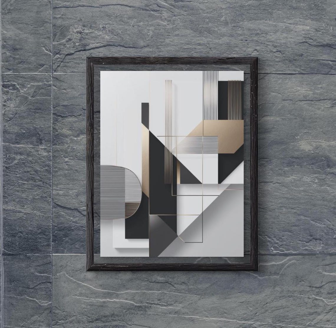 Black White Gold Geometric Abstract With Striped Circle Art Poster
