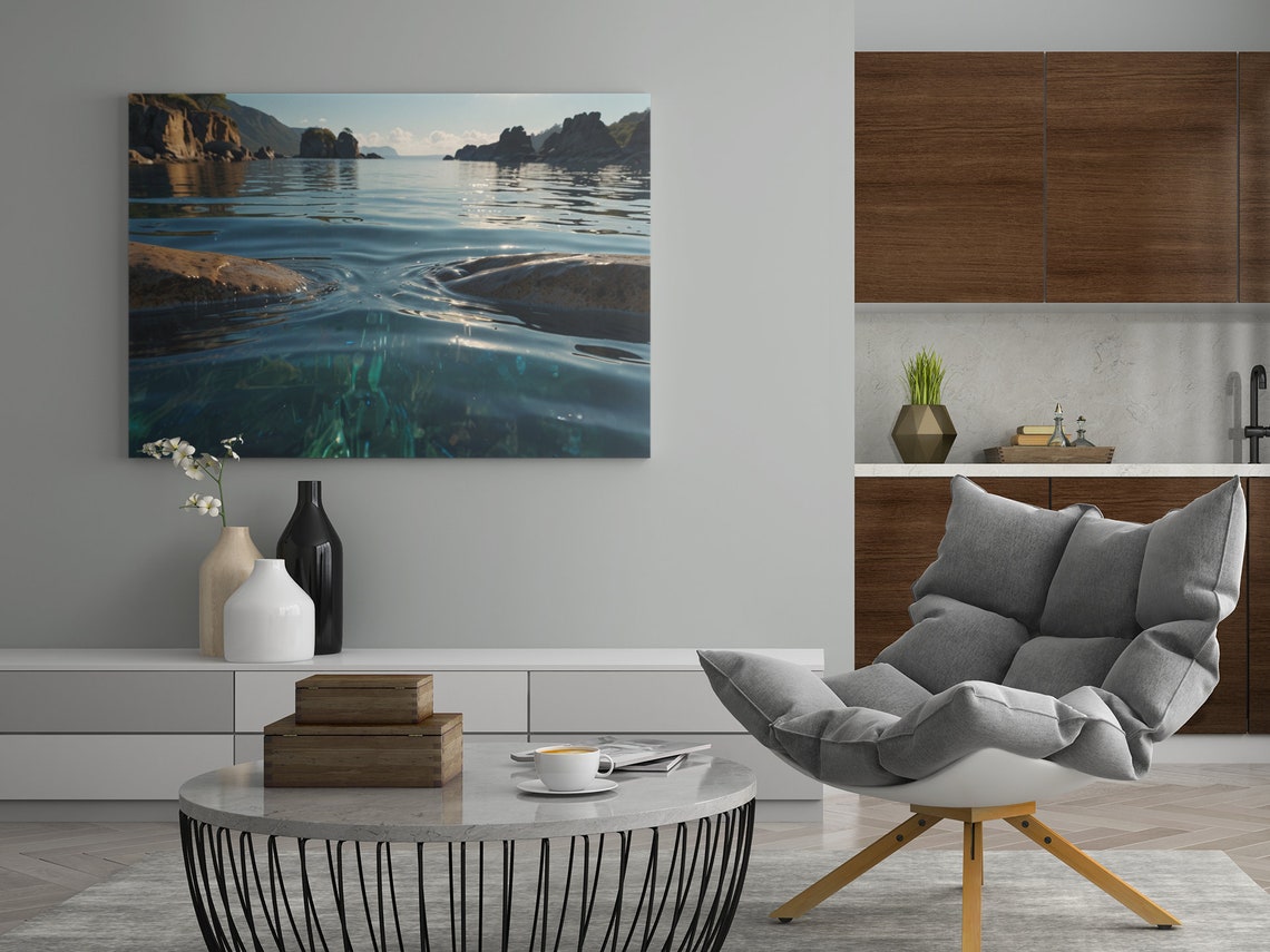 Crystal Clear Water Between Dark Rocks Zen Coastal Lake Poster - Image 4