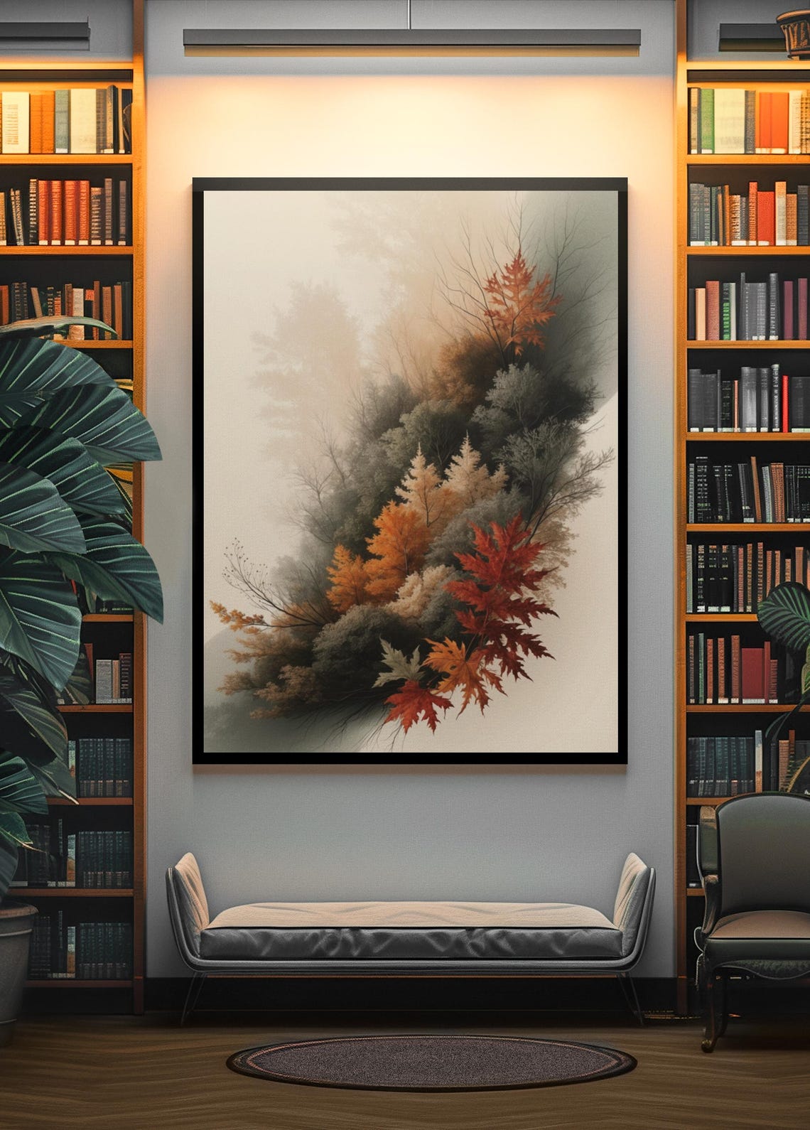 Foggy Fall Forest With Red And Gold Maple Leaves Nature Wall Poster - Image 4