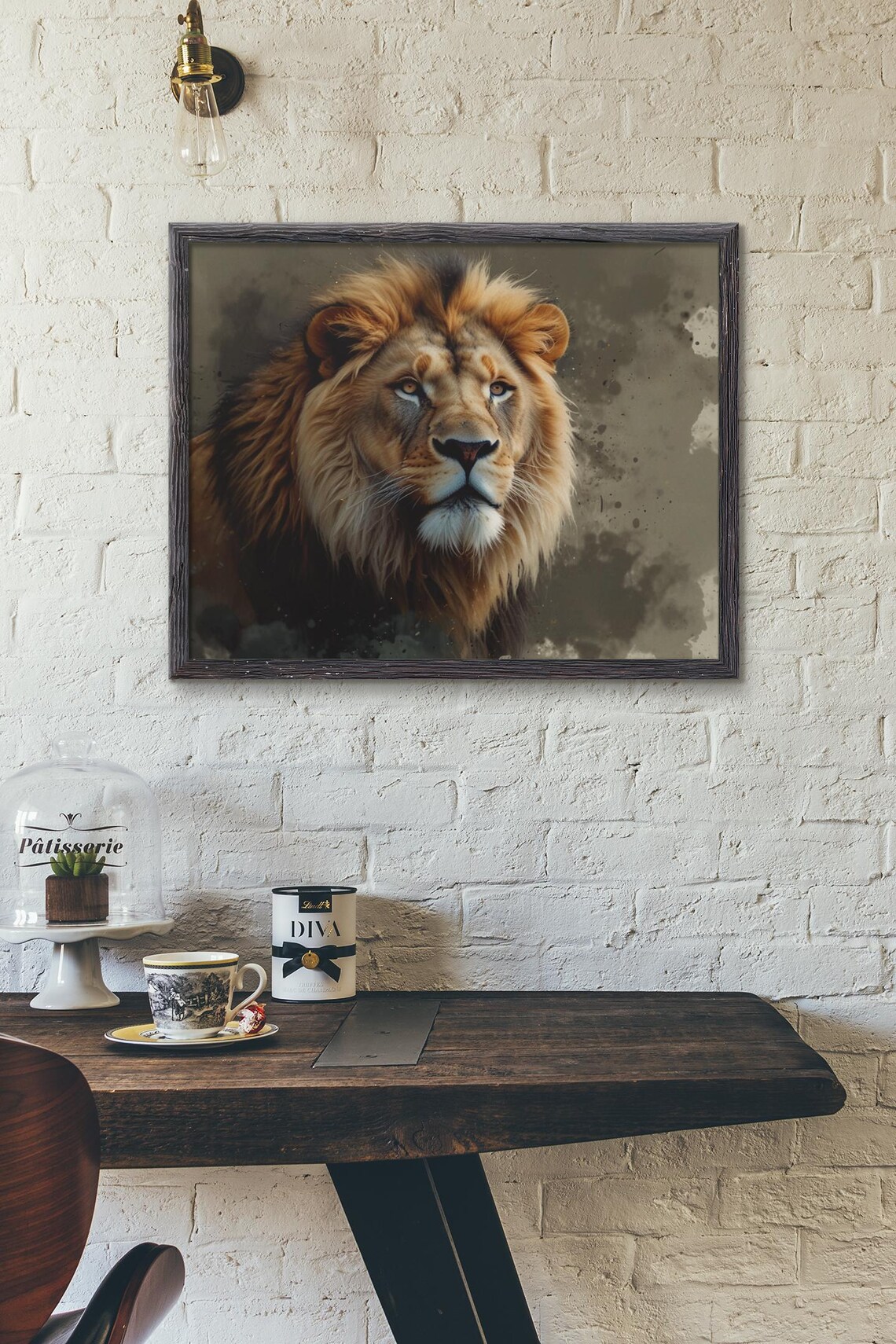 Majestic Lion Portrait With Golden Mane On Moody Gray Safari Poster - Image 3