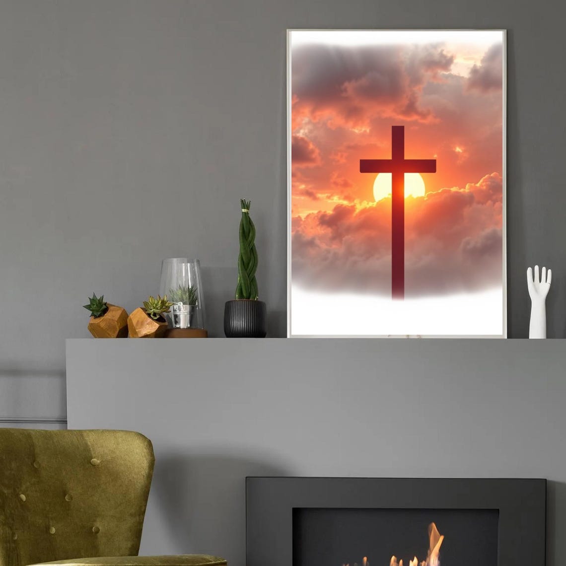 Cross Silhouette Orange Sunset Clouds Sky Hope Faith Christian Poster - Image 2
