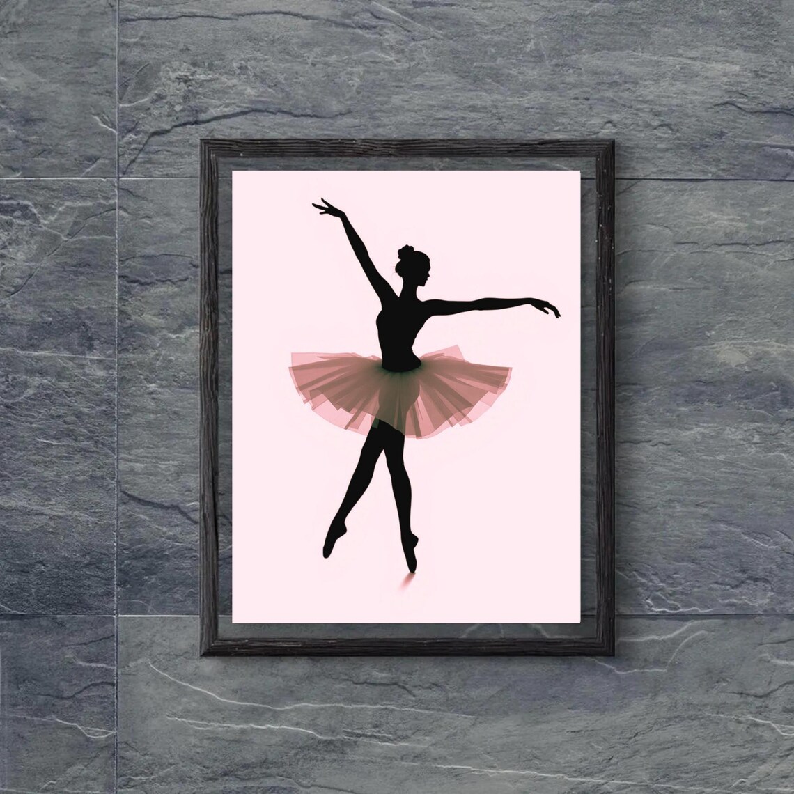 Ballerina Pink Tutu Silhouette Elegant Ballet Pose Minimal Nursery Poster