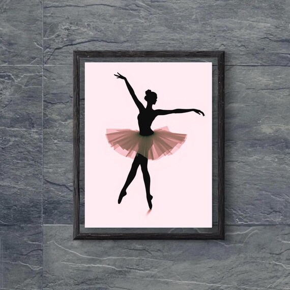 Ballerina Pink Tutu Silhouette Elegant Ballet Pose Minimal Nursery Poster