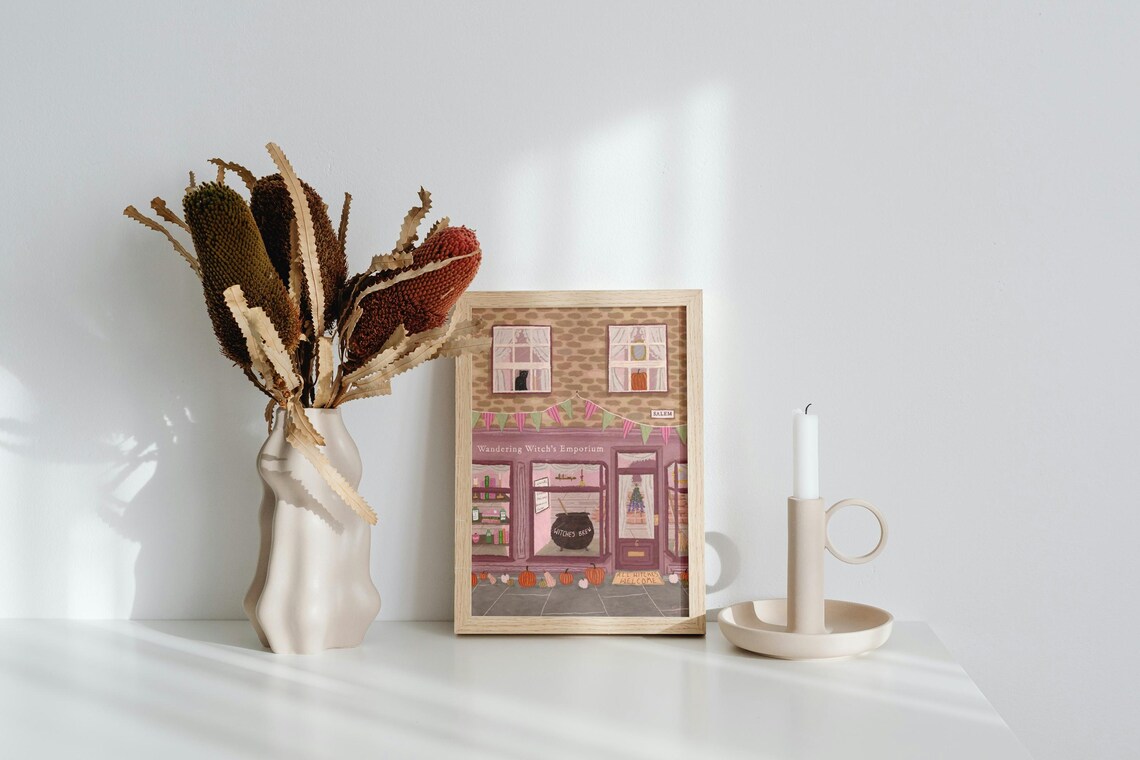 Salem Massachusetts Witch Shop, Halloween Art Print - Image 2