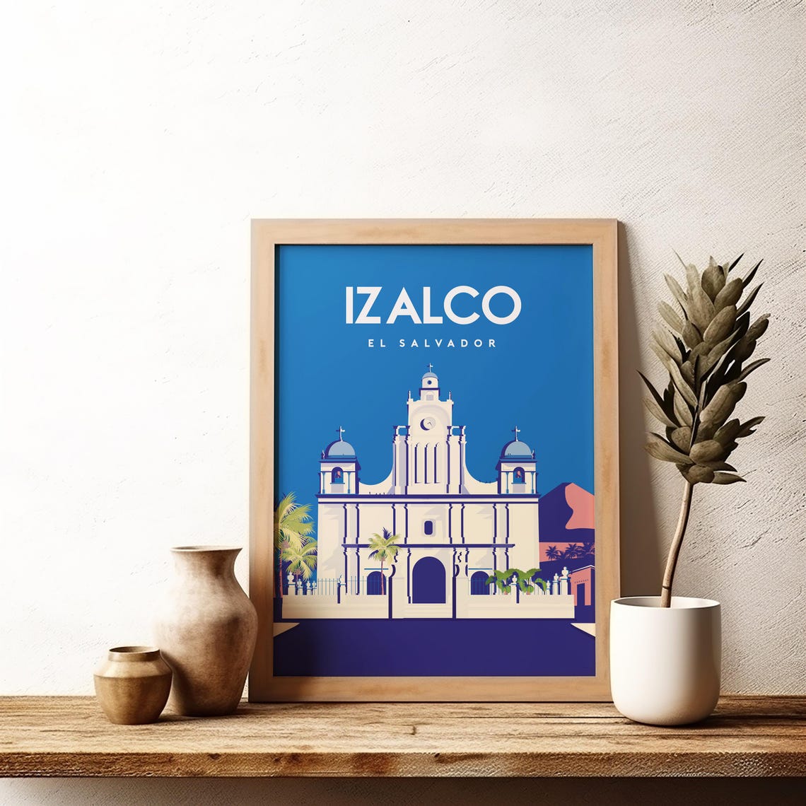 Izalco El Salvador Colonial Church Blue Sky Illustration Travel Poster - Image 2