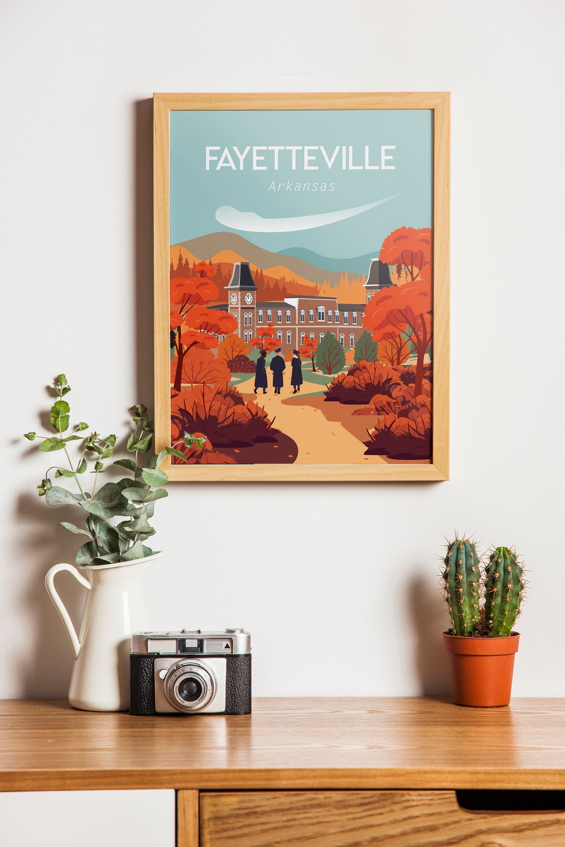 Fayetteville Arkansas Fall Travel Poster Campus Clock Tower Scene - Image 3