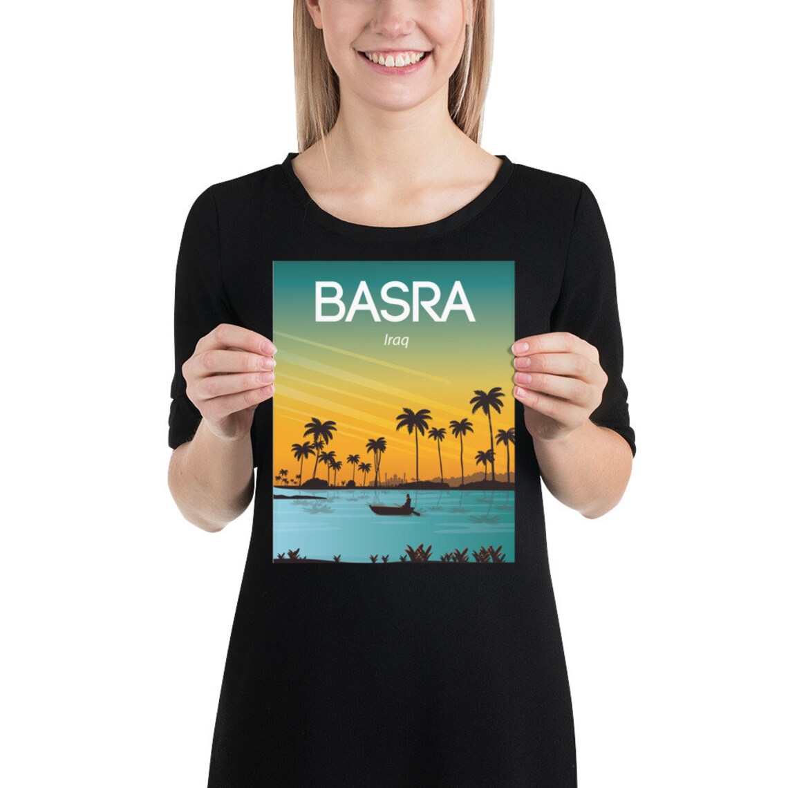 Basra Iraq Sunset River Palms Silhouette Vintage Travel Poster - Image 3