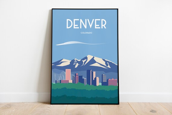 Denver Colorado Travel Poster Wall Art 12x16 Instant Colorado Mountain City Skyline Art Print Home Decor