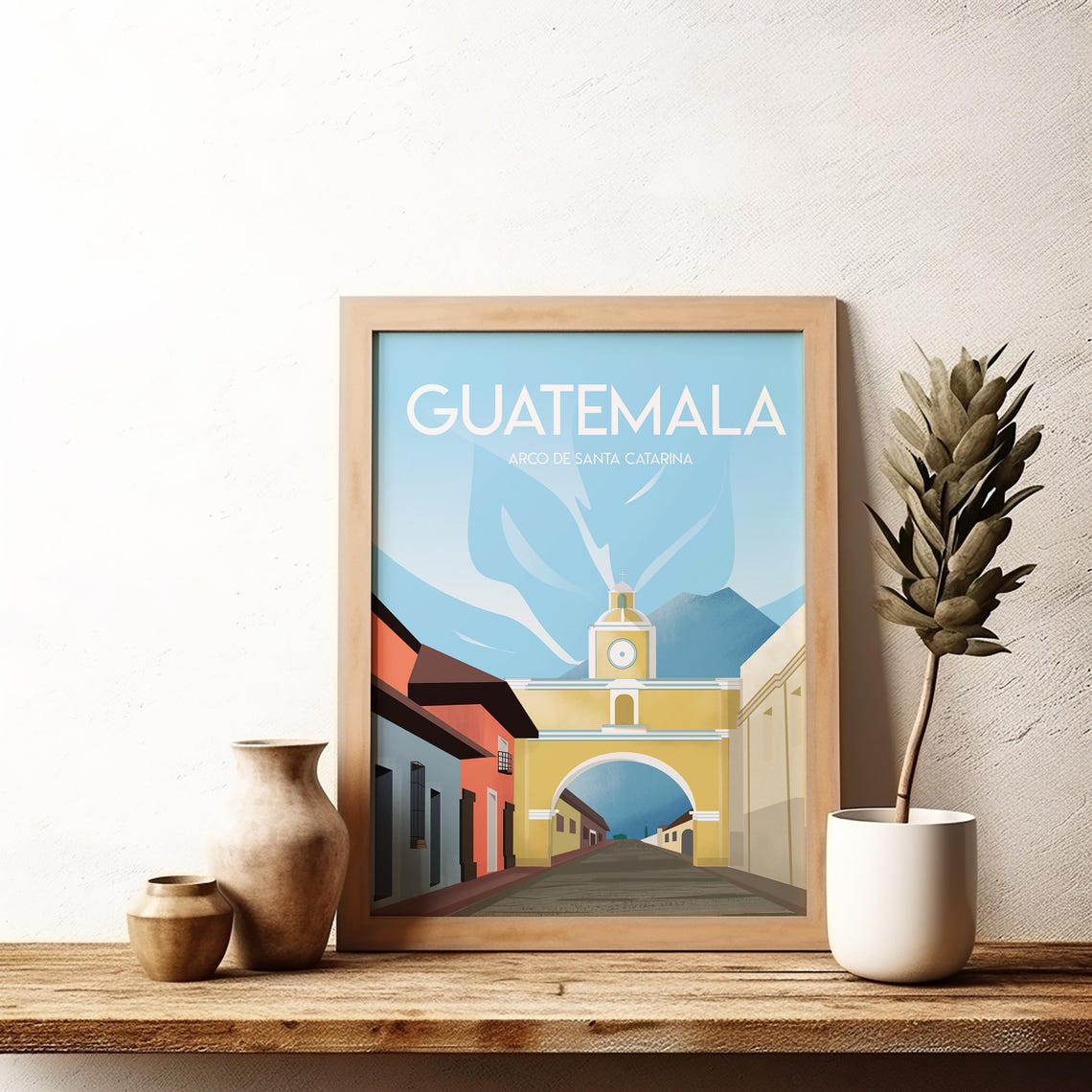 Guatemala Arco de Santa Catarina Travel Poster Volcano View Art - Image 2