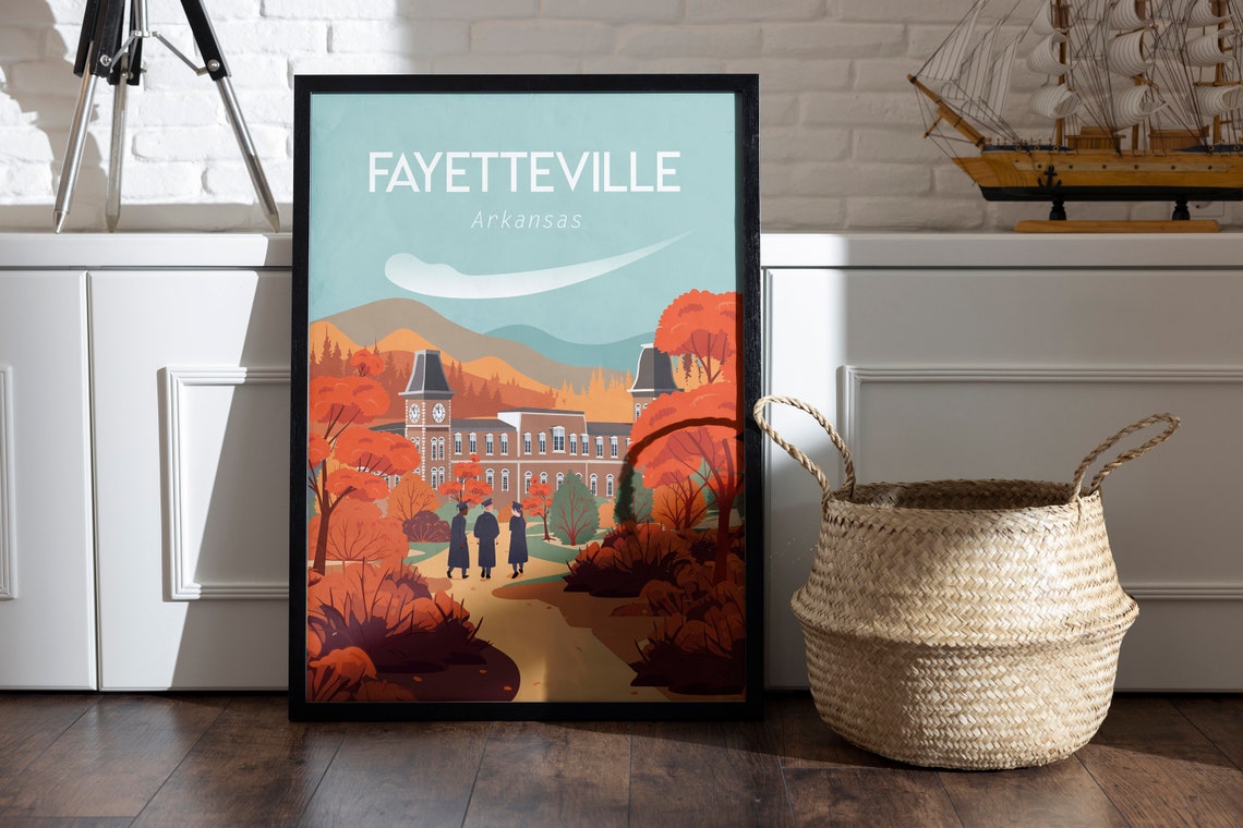 Fayetteville Arkansas Fall Travel Poster Campus Clock Tower Scene - Image 2