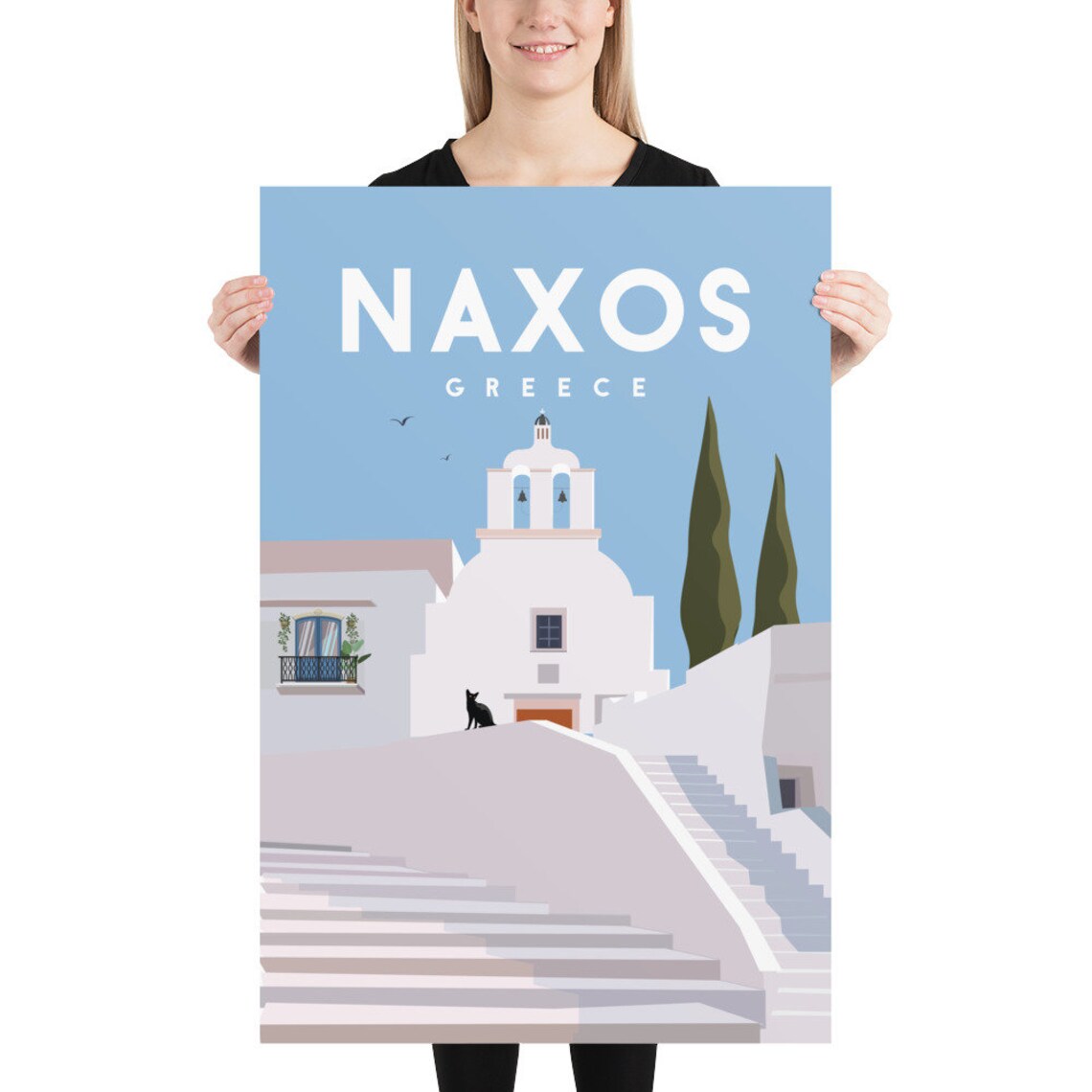 Naxos Greece Travel Poster White Church Island Minimalist Art - Image 2