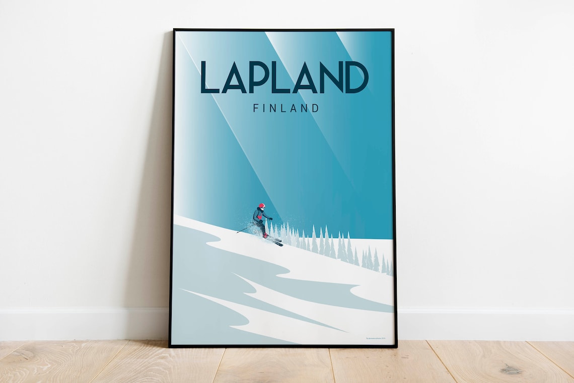 Lapland Finland Skier Snowy Slope Winter Sports Travel Poster