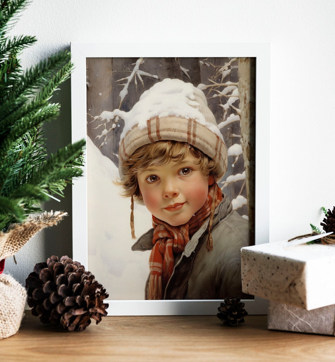 Vintage Christmas Wall Art Vintage Winter Snowy Wall Art Farmhouse Christmas Decor Xmas Oil Painting Playing In The Snow Xmasv1 - Image 7