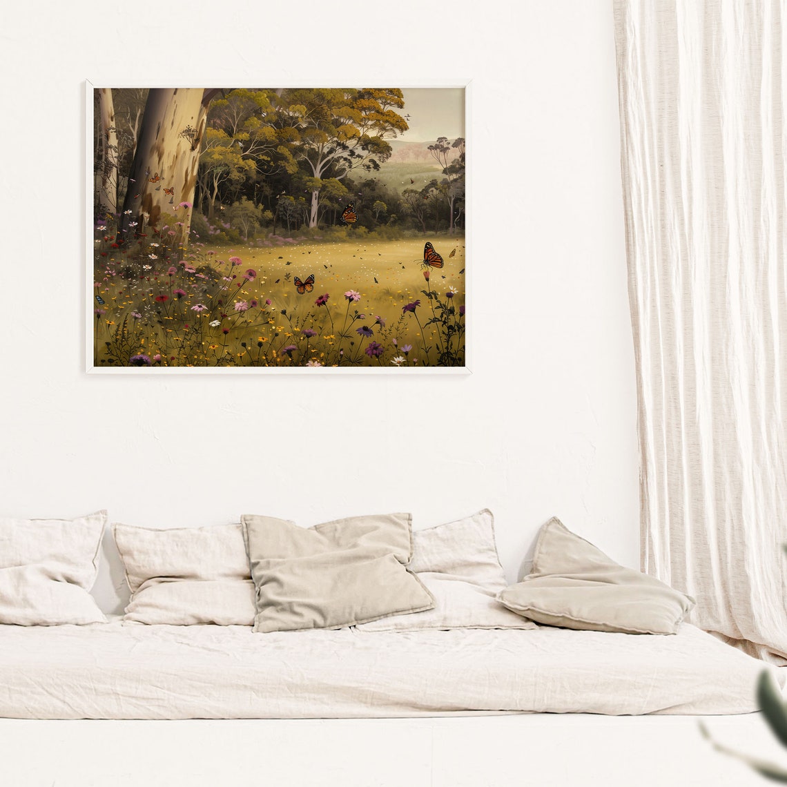 Wildflower Field Butterflies Landscape Oil Painting Vintage Farm House Wall Art Country Field Landscape Al01 - Image 7