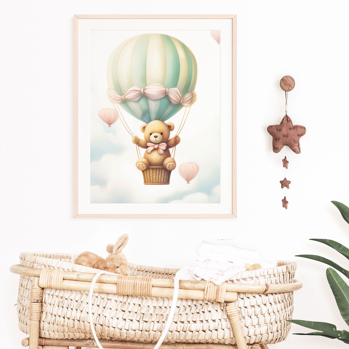 Teddy Bear in Hot Air Balloon Pastel Nursery Baby Room Decor Poster - Image 6