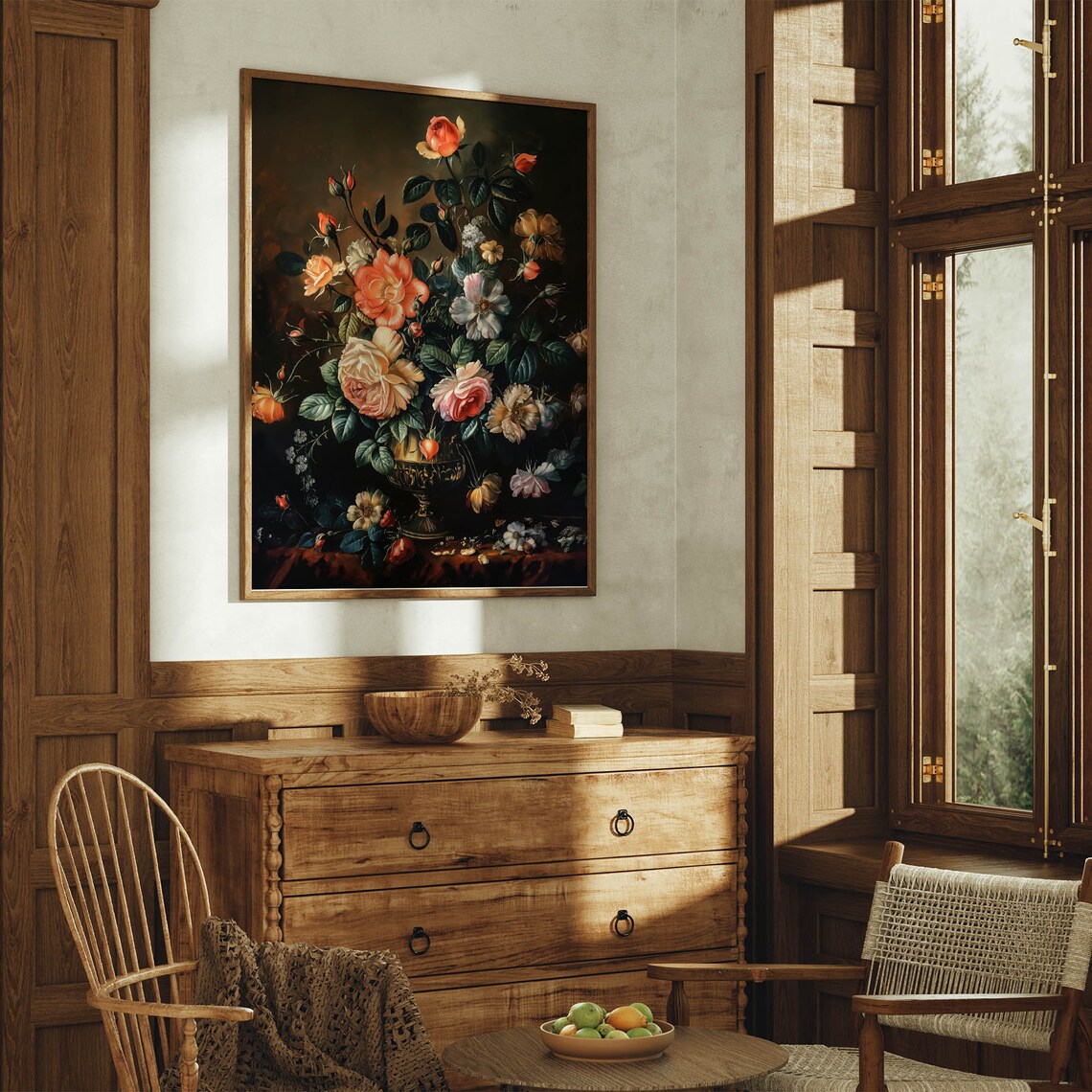Romantic Rose Bouquet Still Life Painting Dark Floral Vintage Poster - Image 8
