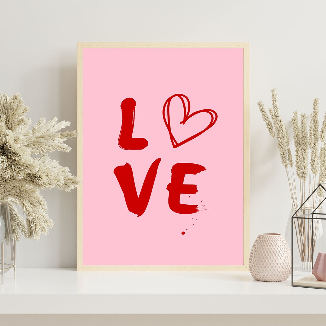 Love Typography Pink Preppy Valentine Room Decor Heart Poster - Image 4