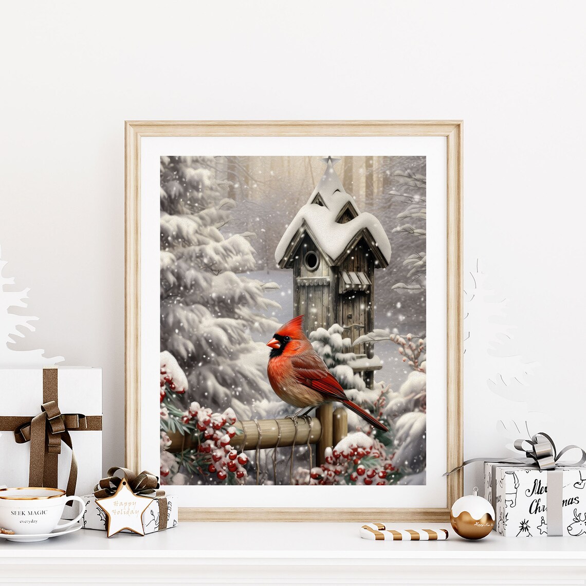 Christmas Red Cardinal Winter Snow Art Print - Image 6