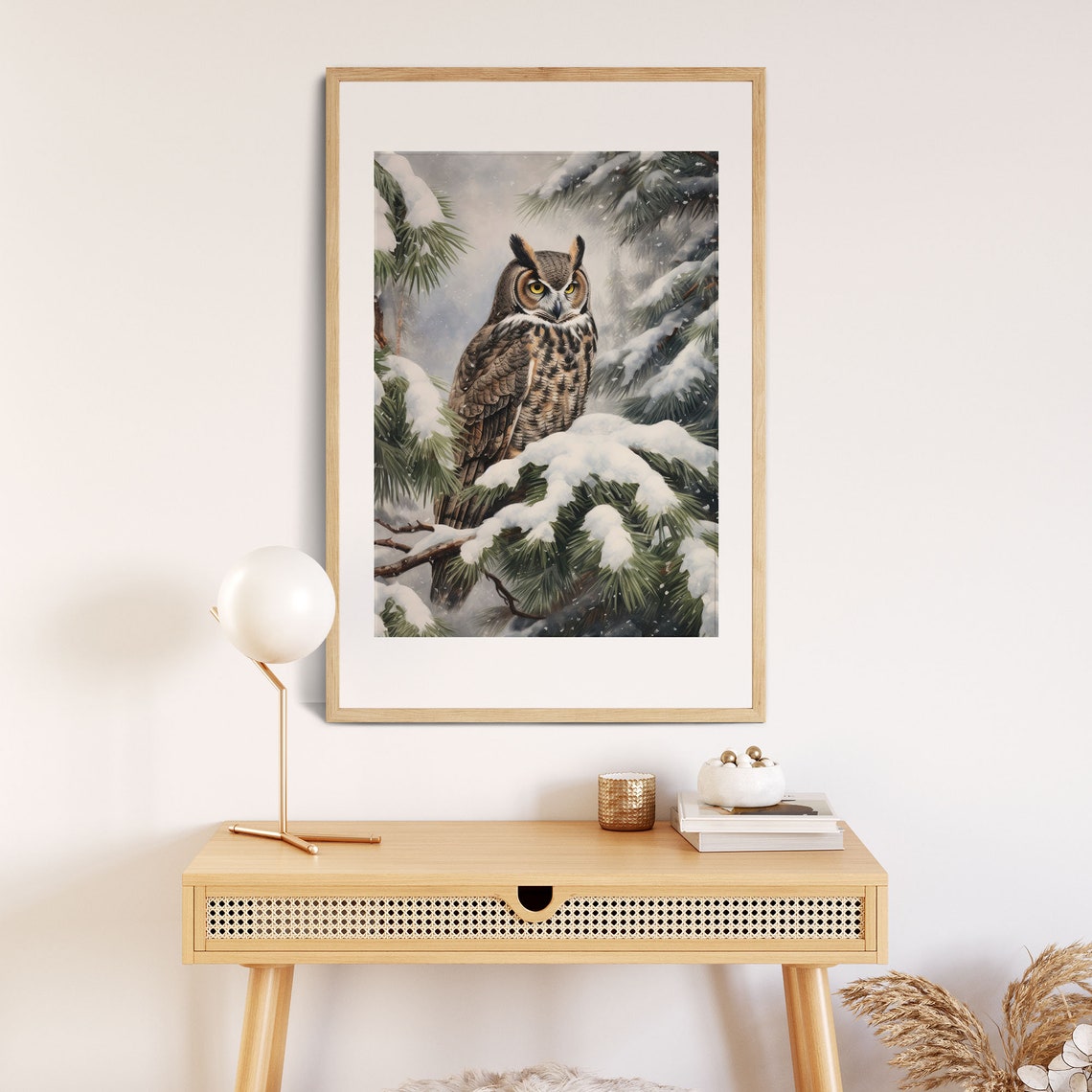 Great Horned Owl Snowy Pine Forest Winter Wildlife Art Print - Image 3