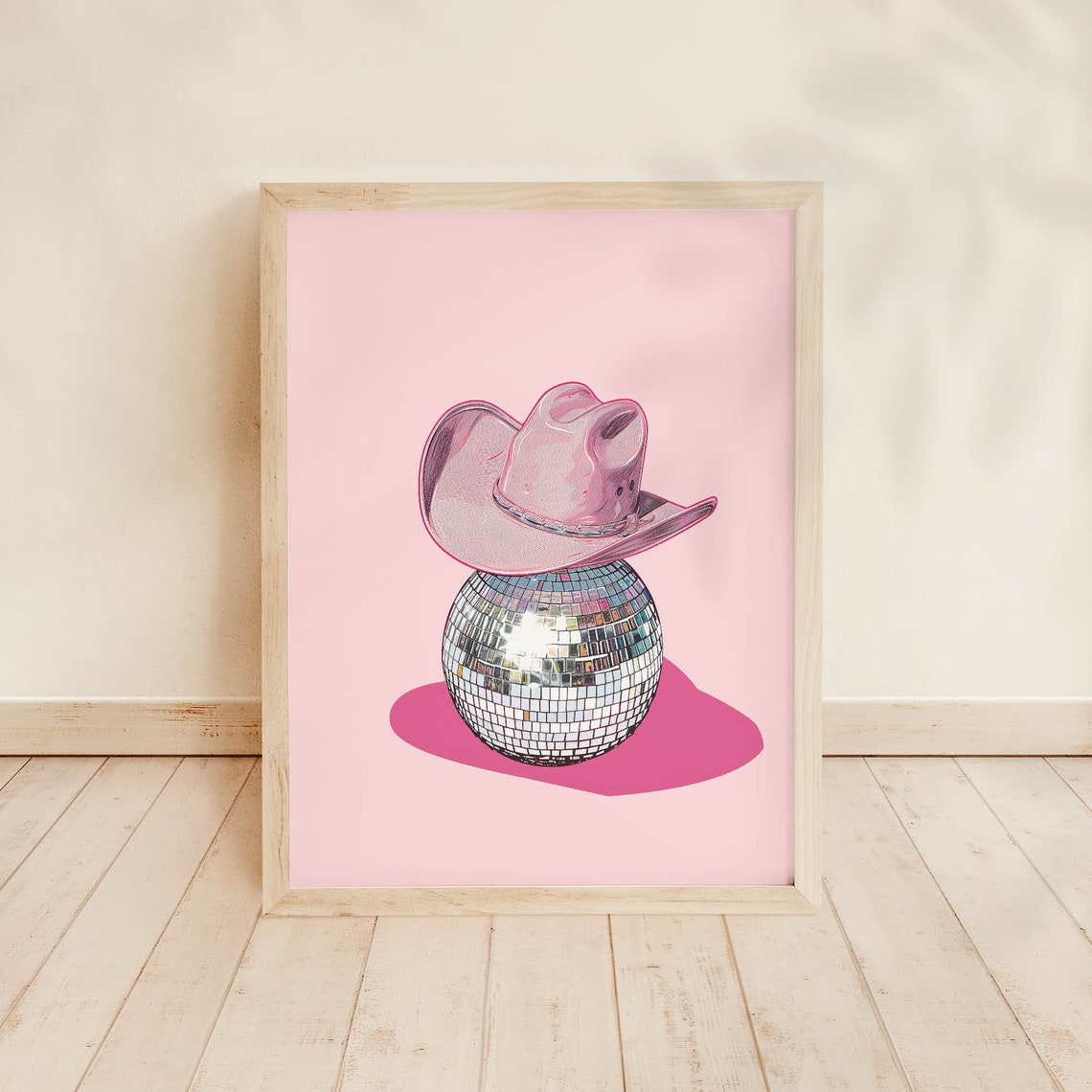 Disco Ball Pink Cowgirl Hat Party Preppy Western Style Wall Art - Image 7