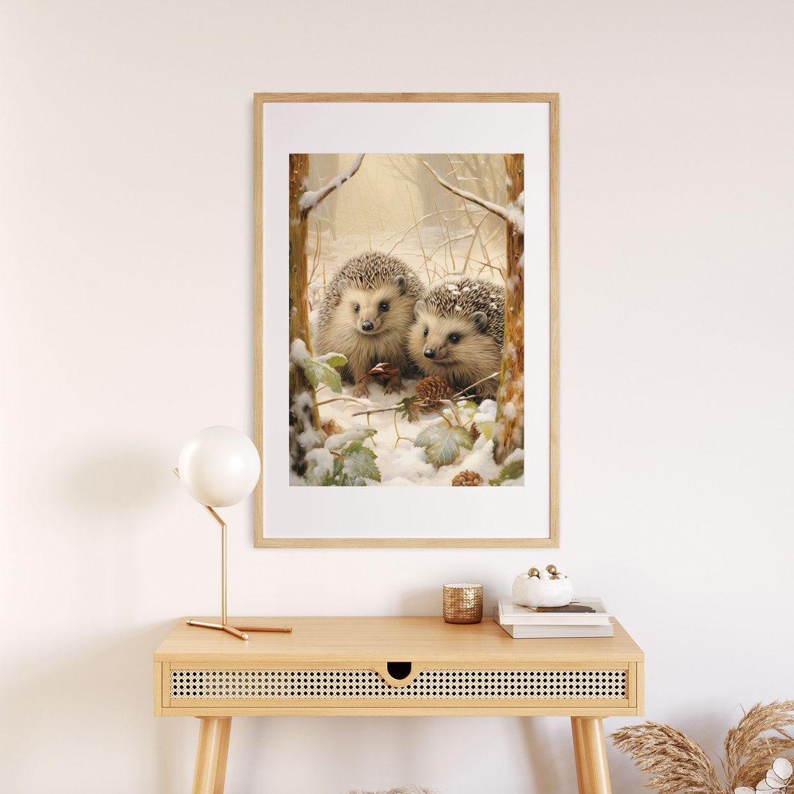 Two Hedgehogs in a Snowy Woodland Cute Winter Nursery Animal Poster - Image 4