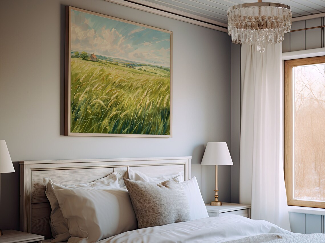 Windblown Wheat Field Country Farmhouse Big Sky Summer Landscape Poster - Image 4