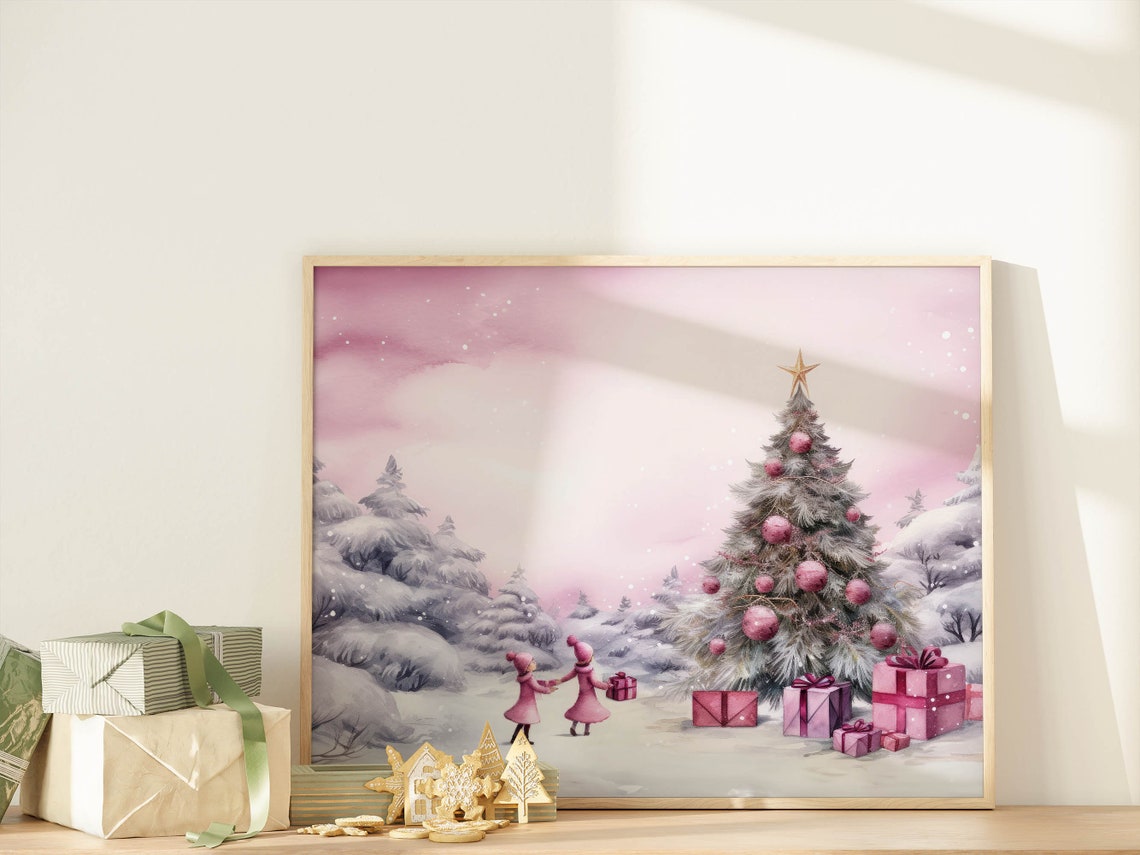 Pink Christmas Girls Gift Exchange Snowy Forest Holiday Poster - Image 6