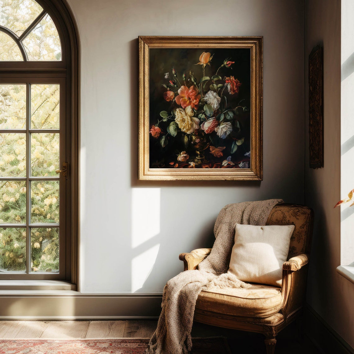 Moody Dark Floral Roses Bouquet Dutch Master Still Life Art Print - Image 6
