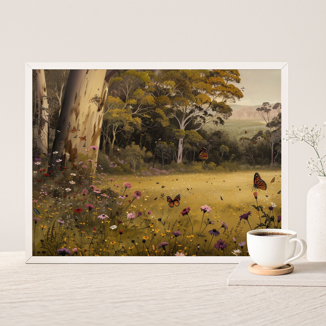 Wildflower Meadow with Monarch Butterflies Vintage Landscape Art Print - Image 5