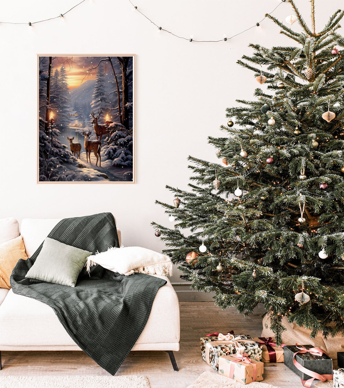 Deer Family Snowy Forest Sunset Winter Woodland Holiday Poster - Image 5
