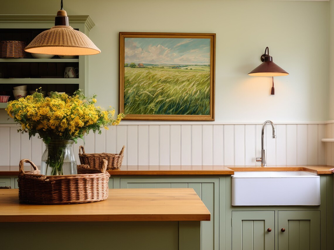 Windblown Wheat Field Country Farmhouse Big Sky Summer Landscape Poster - Image 2