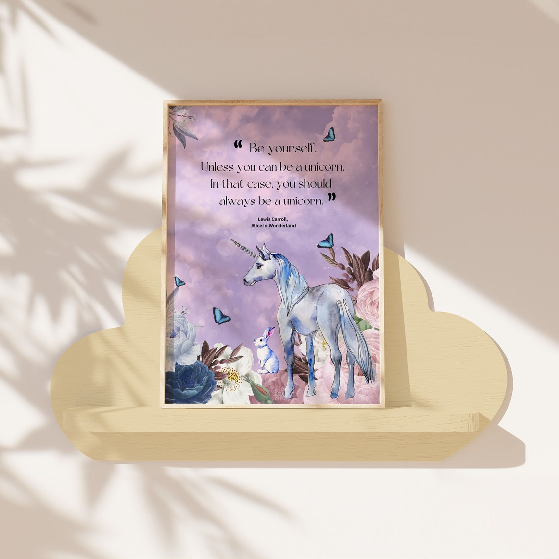Alice In Wonderland Unicorn Nursery Quote Purple Butterfly Flower And Horse Girly Poster Baby Shower Book Quote Print Aiw01 - Image 6