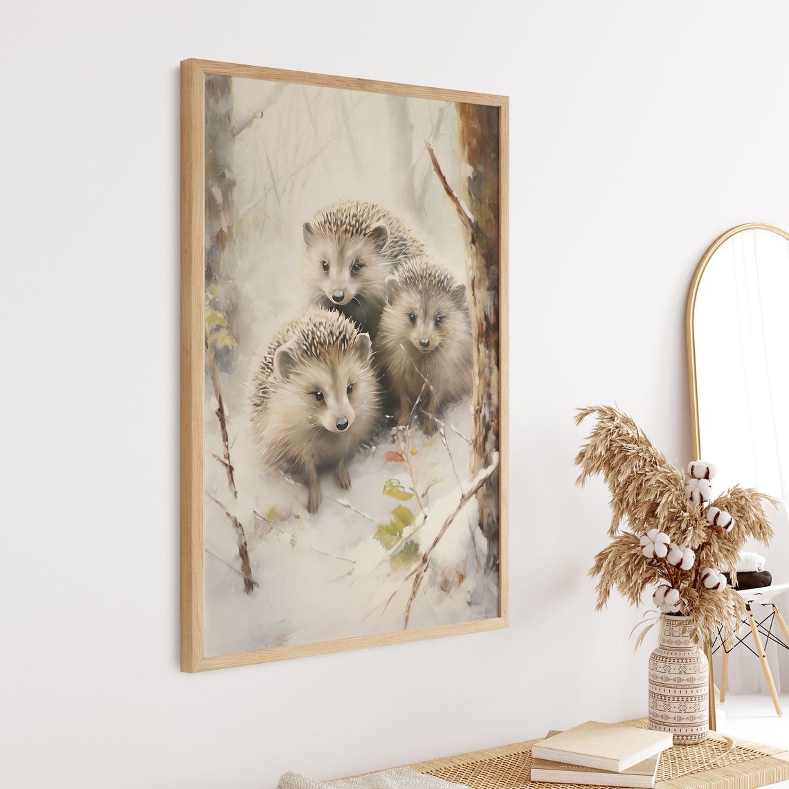 Cute Baby Hedgehogs Snowy Forest Winter Woodland Nursery Art Print - Image 5
