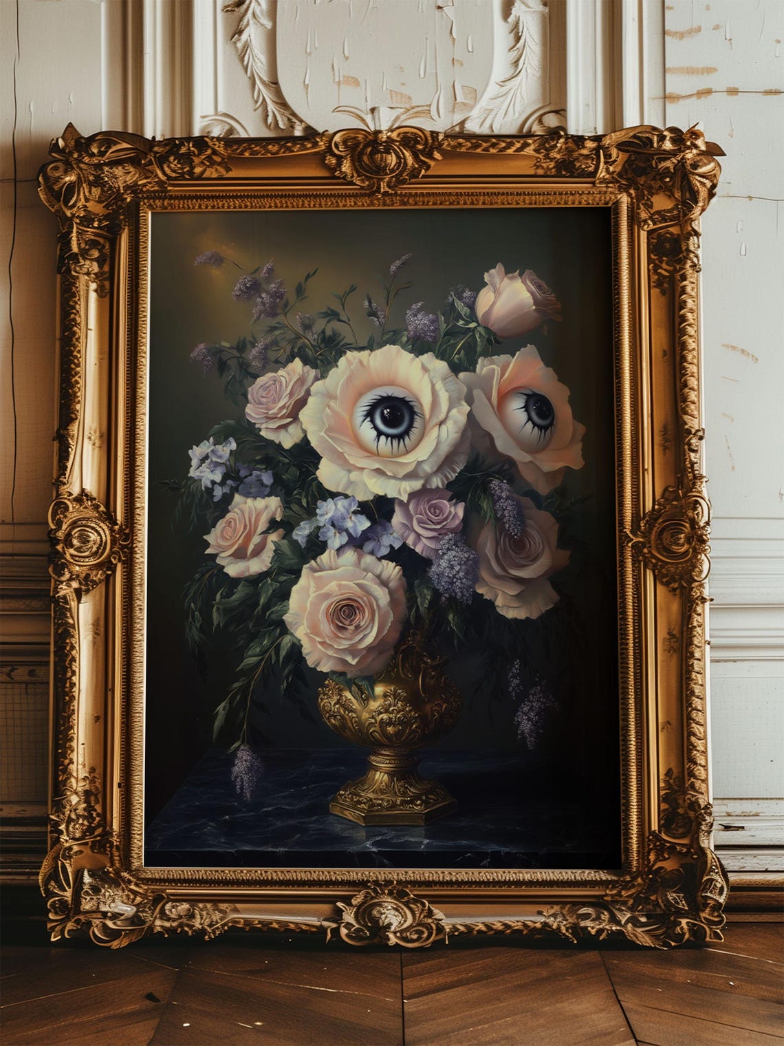 Blush Eyeball Roses Bouquet Spooky Gothic Halloween Art Print - Image 5