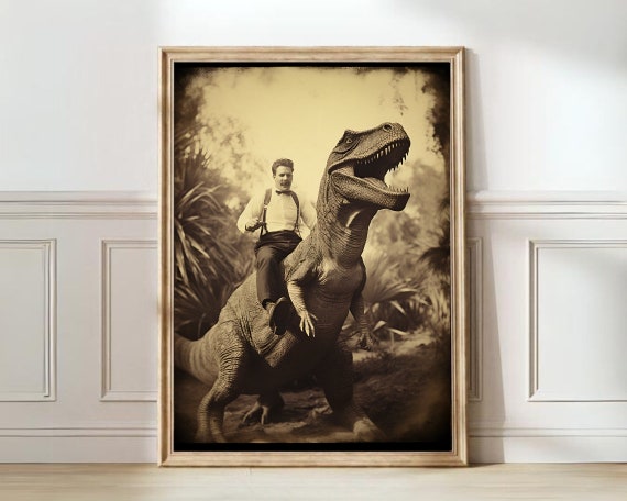 Vintage Dinosaur Print Western Print Dinosaur Cowboy Print Vintage Print Dark Academia Wall Art Gothic Wall Art Western Jurassic Print