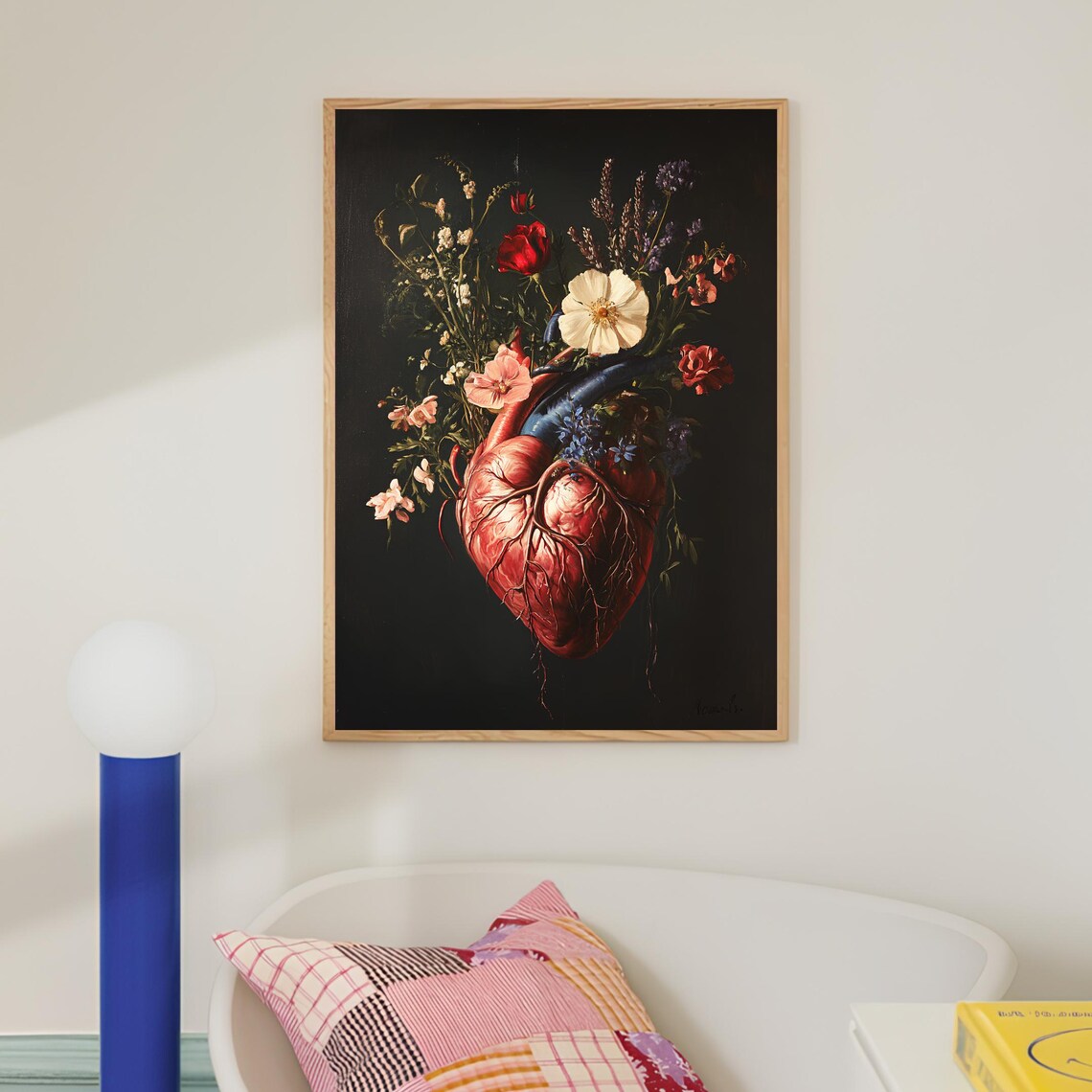 Vintage Floral Heart Anatomy Dark Botanical Medical Art Poster - Image 2